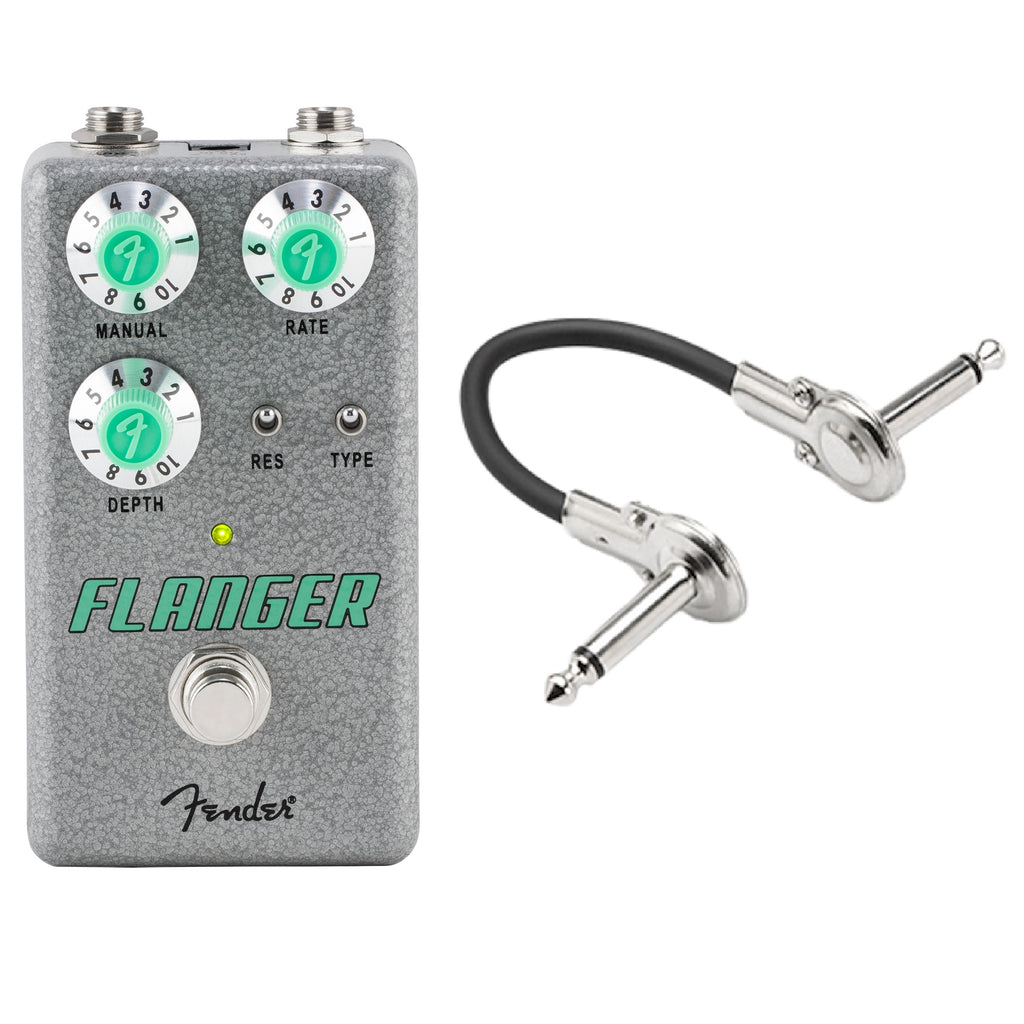 Fender Hammertone Flanger pedal — silver enclosure with included patch cable