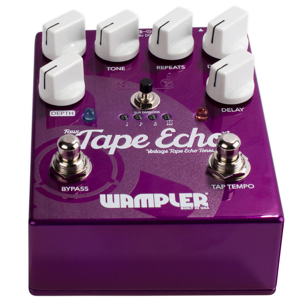 Wampler Faux Tape Echo V2 delay pedal — footswitches close-up