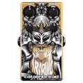 Catalinbread Tribute overdrive pedal — gold enclosure with black and white warrior artwork, top view