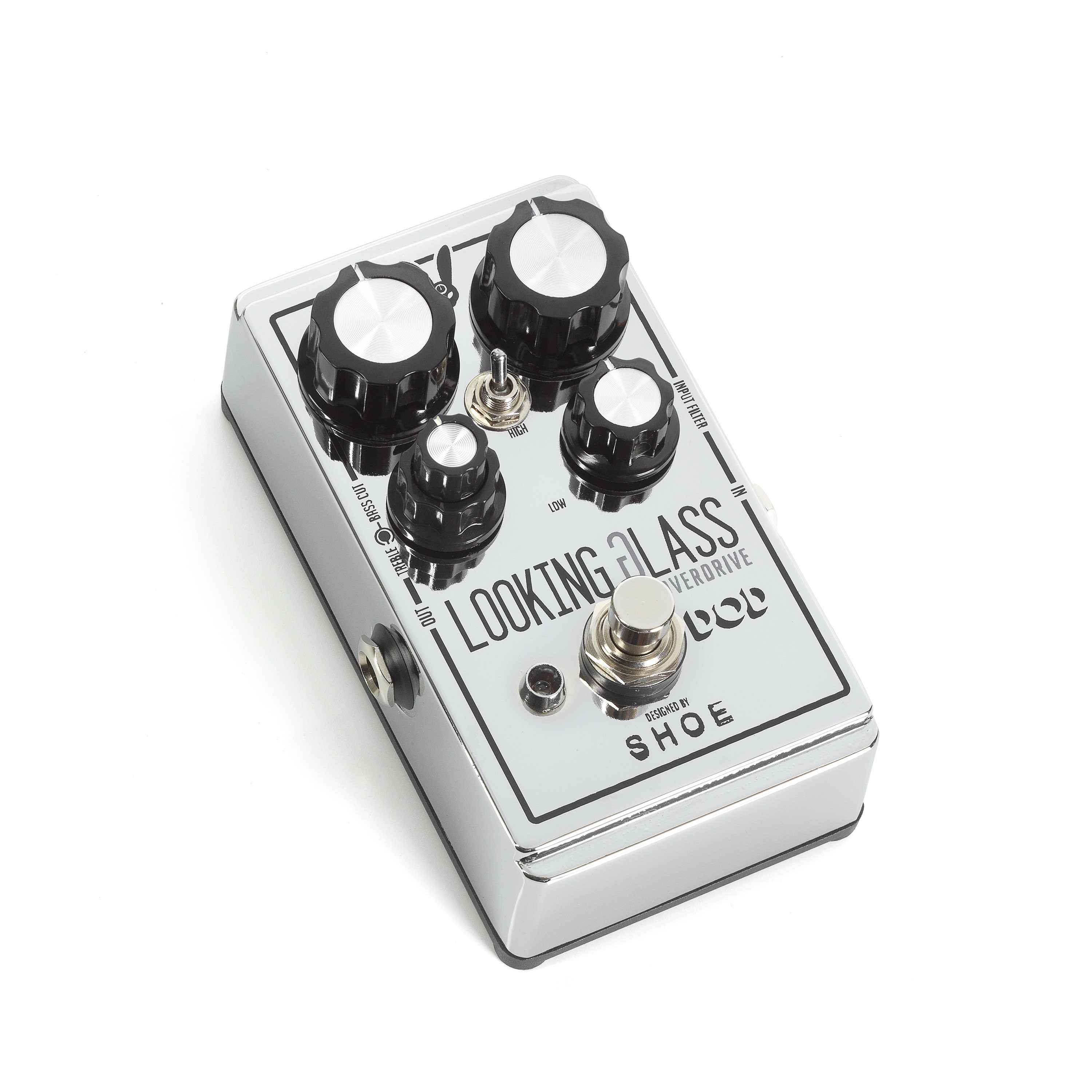 DOD Looking Glass overdrive pedal — silver enclosure angled front