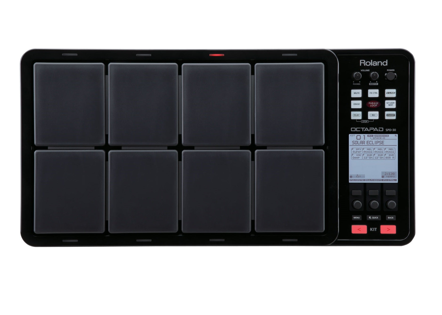 Roland Octapad SPD-30 black percussion pad — control panel and display detail