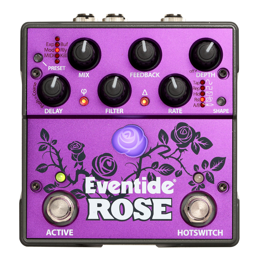 Eventide Rose modulated delay pedal — angled view