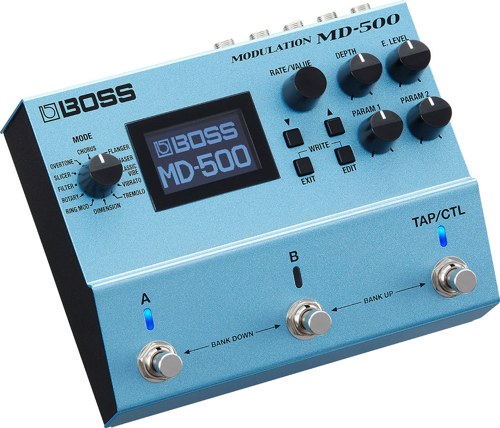 Boss MD-500 modulation pedal — angled product view