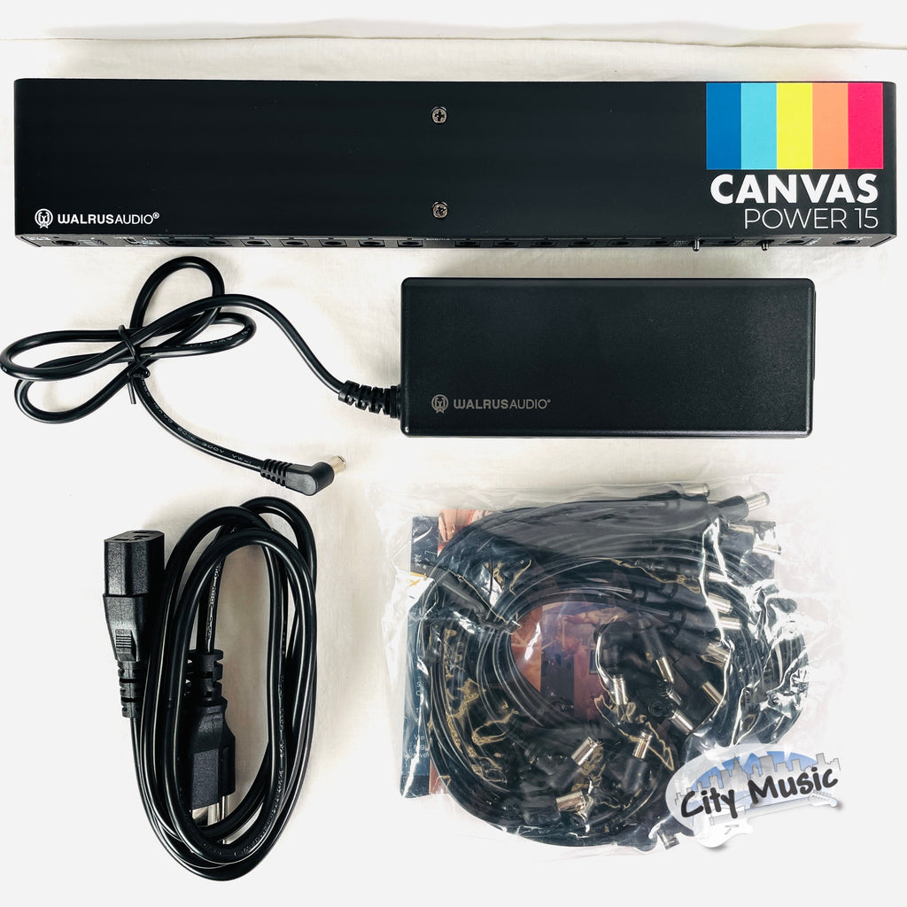 Walrus Audio Canvas Power 15 supply — top view with rainbow logo