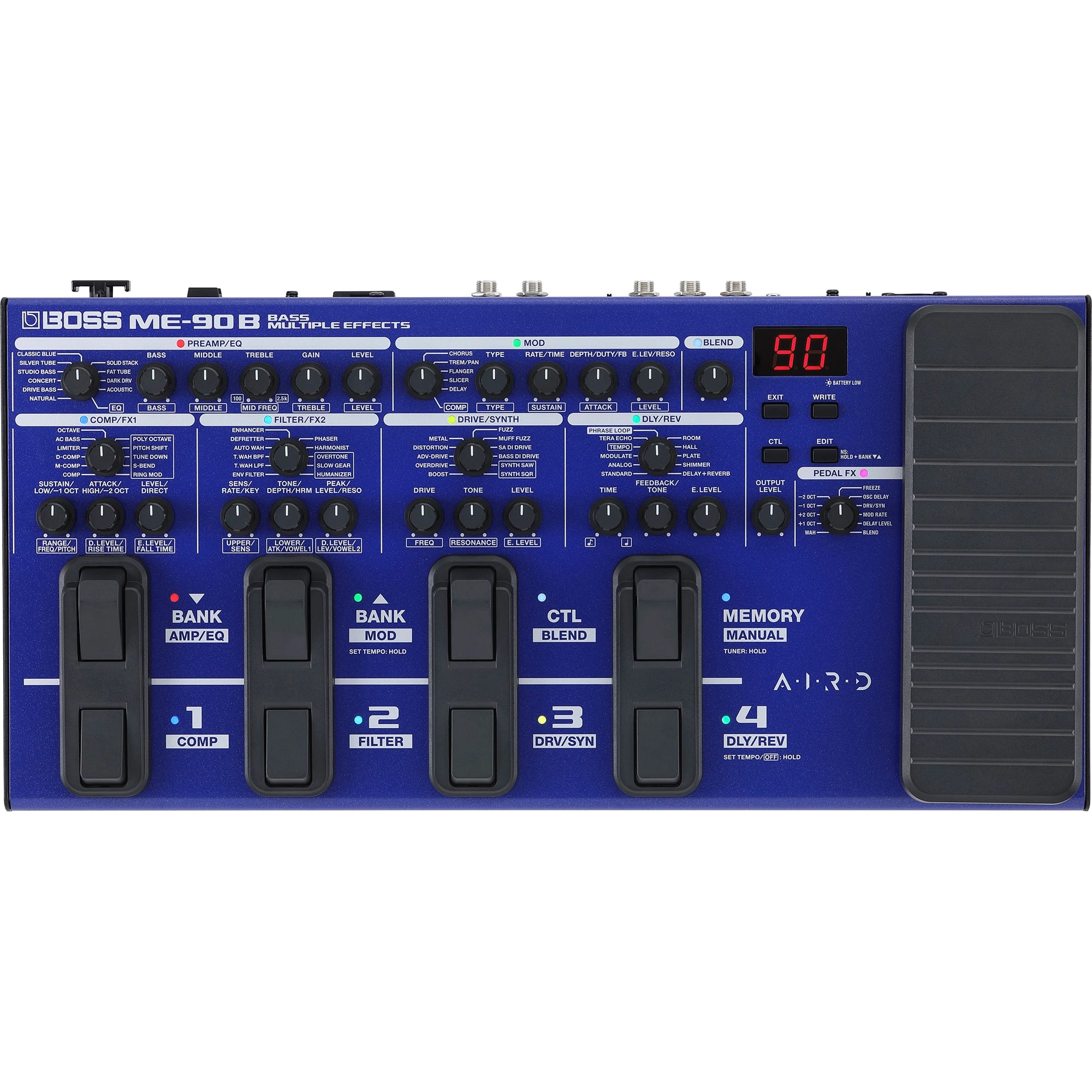 Boss ME-90B bass multi-effects pedal — rear panel with XLR and 1/4-inch jacks