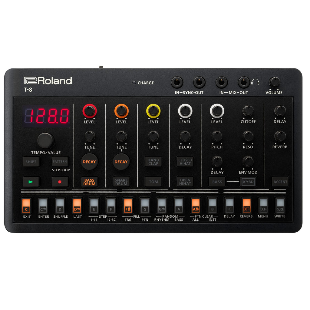 Roland AIRA Compact T-8 beat machine — control knobs and display detail