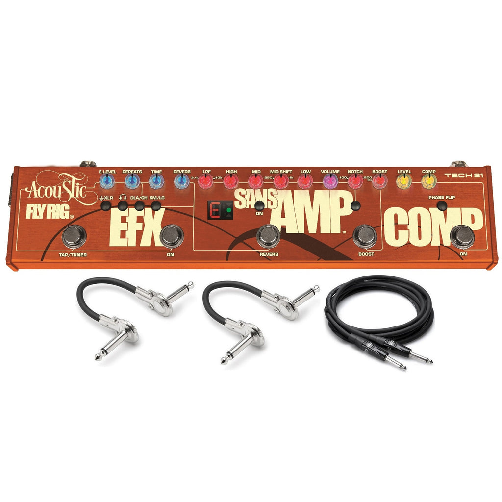 Tech 21 Acoustic Fly Rig SansAmp pedal — full top view with included cables