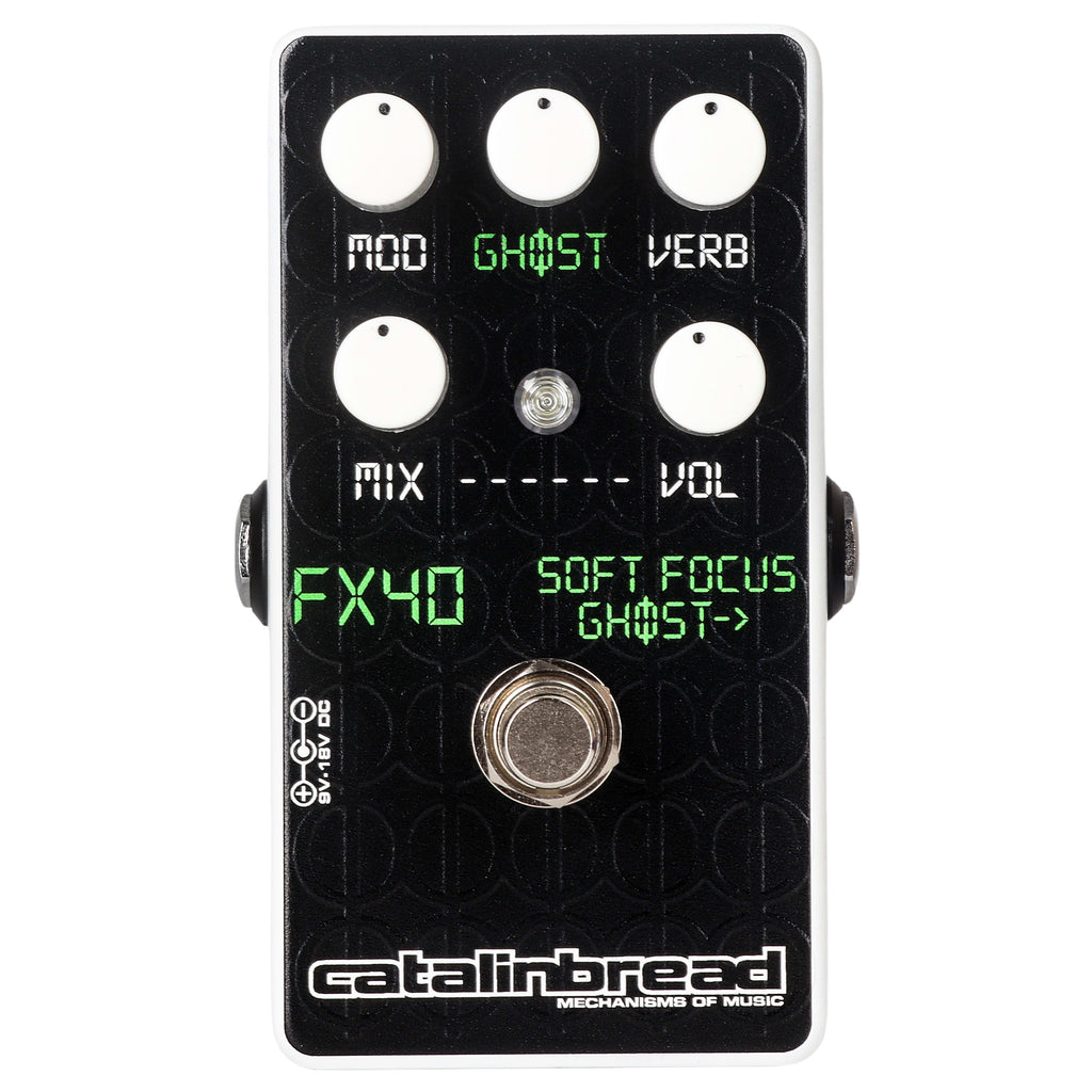 Catalinbread Soft Focus Ghost reverb pedal — black front panel detail