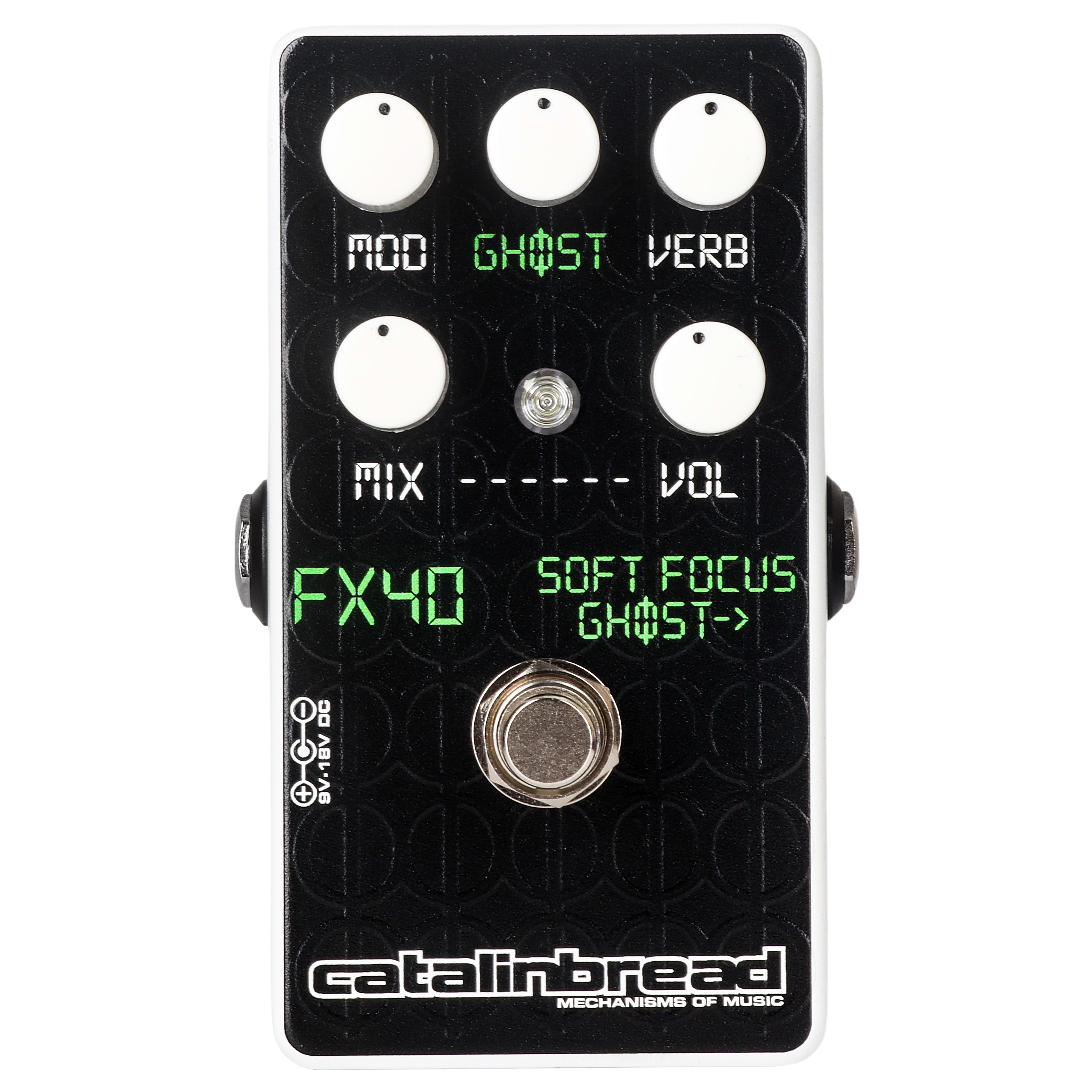 Catalinbread Soft Focus Ghost reverb pedal — black front panel detail