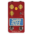 Used Danelectro 3699 Fuzz red octave pedal — top view with Volume, Fuzz, Tone knobs