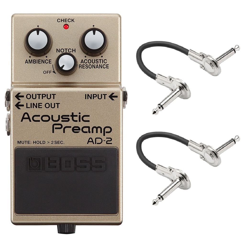 Boss AD-2 Acoustic Preamp pedal — gold enclosure top view