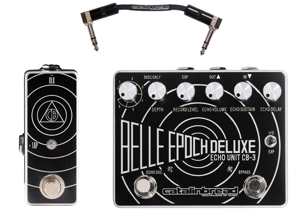 Catalinbread Belle Epoch Deluxe delay pedal — angled view of black enclosure and controls
