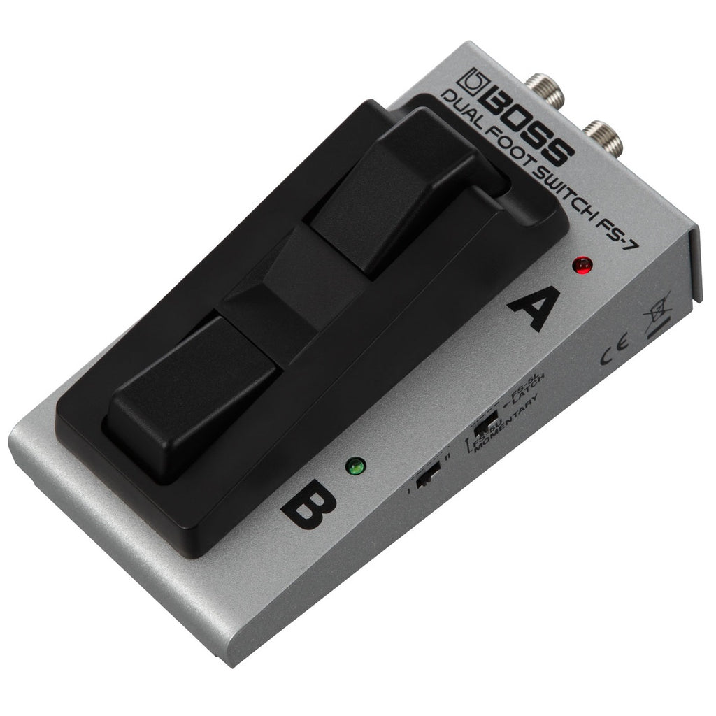 Boss FS-7 dual footswitch pedal — angled view of silver chassis with A/B switches