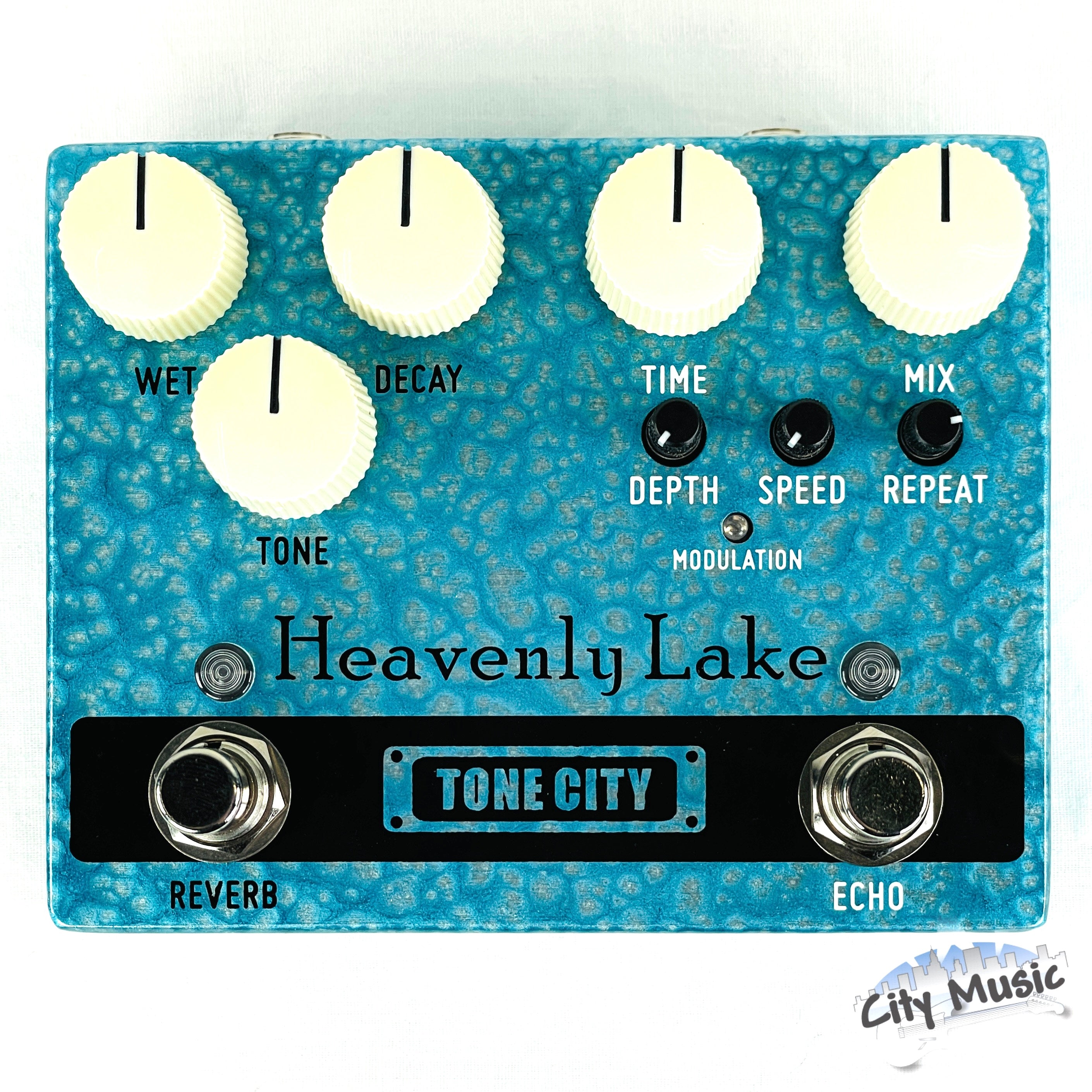 Used Tone City Heavenly Lake delay reverb — blue body angled
