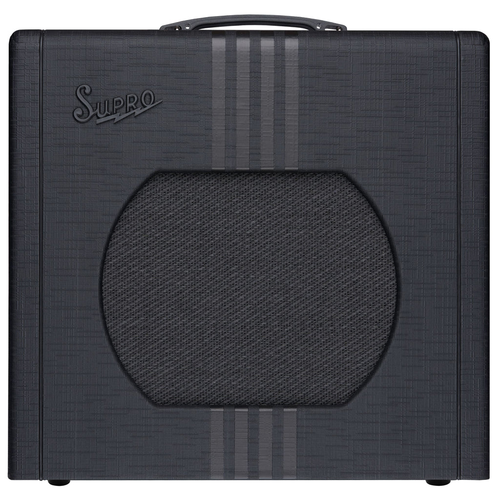 Supro Delta King 12 tube combo amp, side profile in black