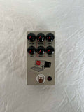 Used JHS Hard Drive distortion pedal in Tan — top view of six knobs