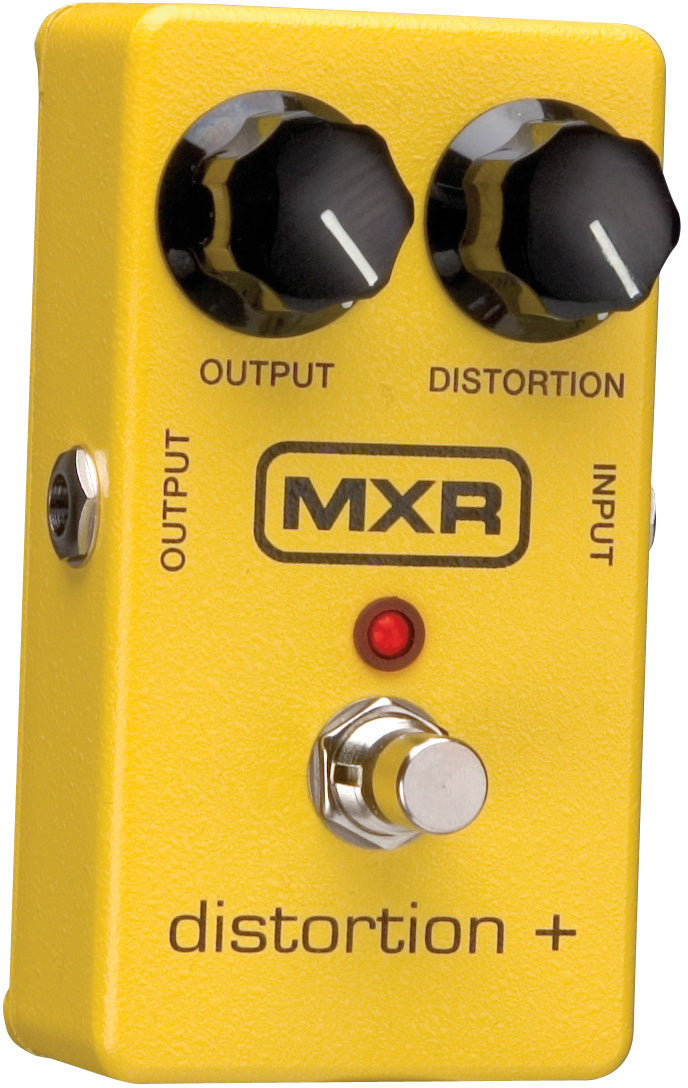 MXR M104 Distortion+ — angled yellow box front logo