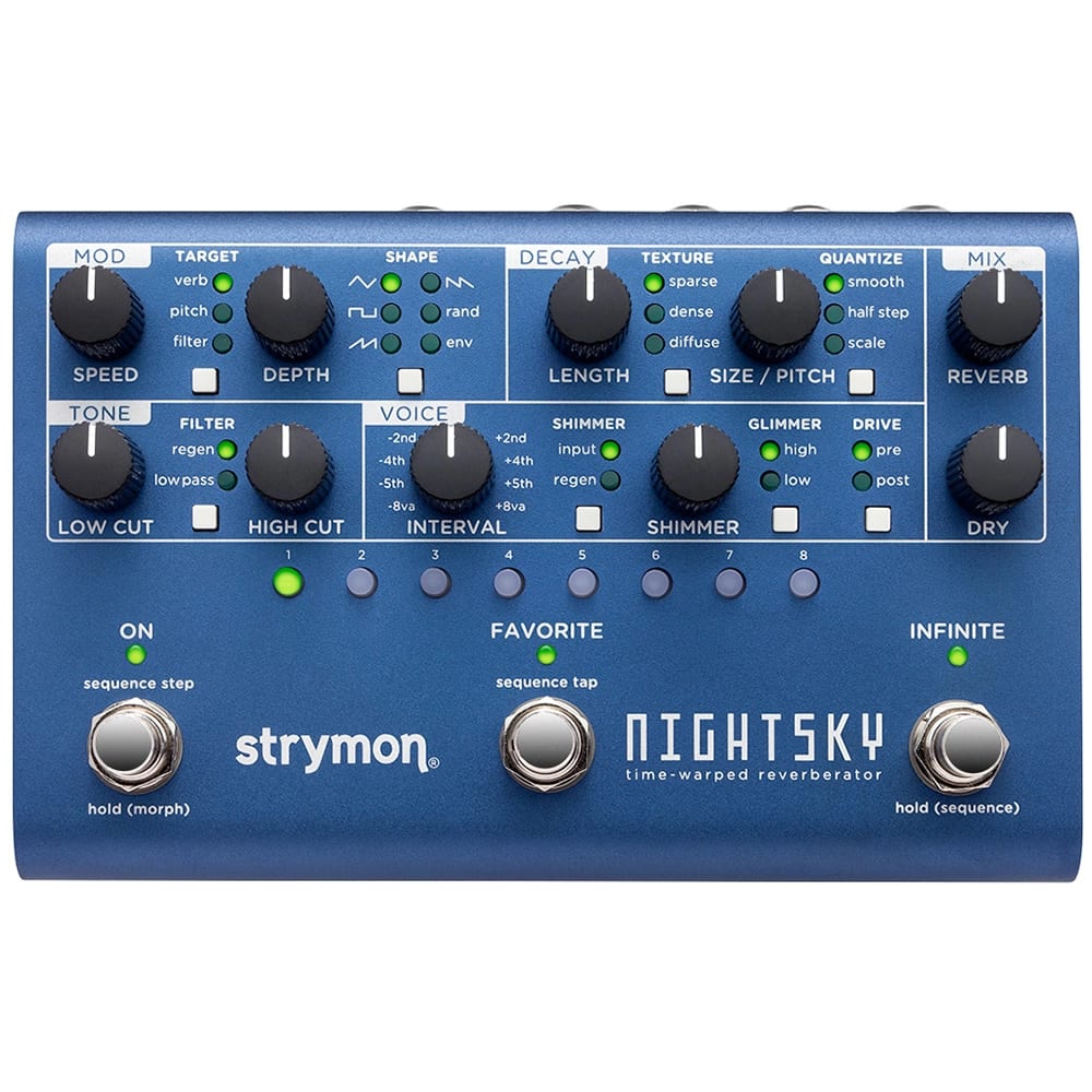 Strymon NightSky reverberator pedal — blue top control panel