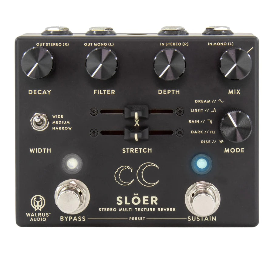 Walrus Audio Slöer stereo ambient reverb pedal — matte black enclosure top view