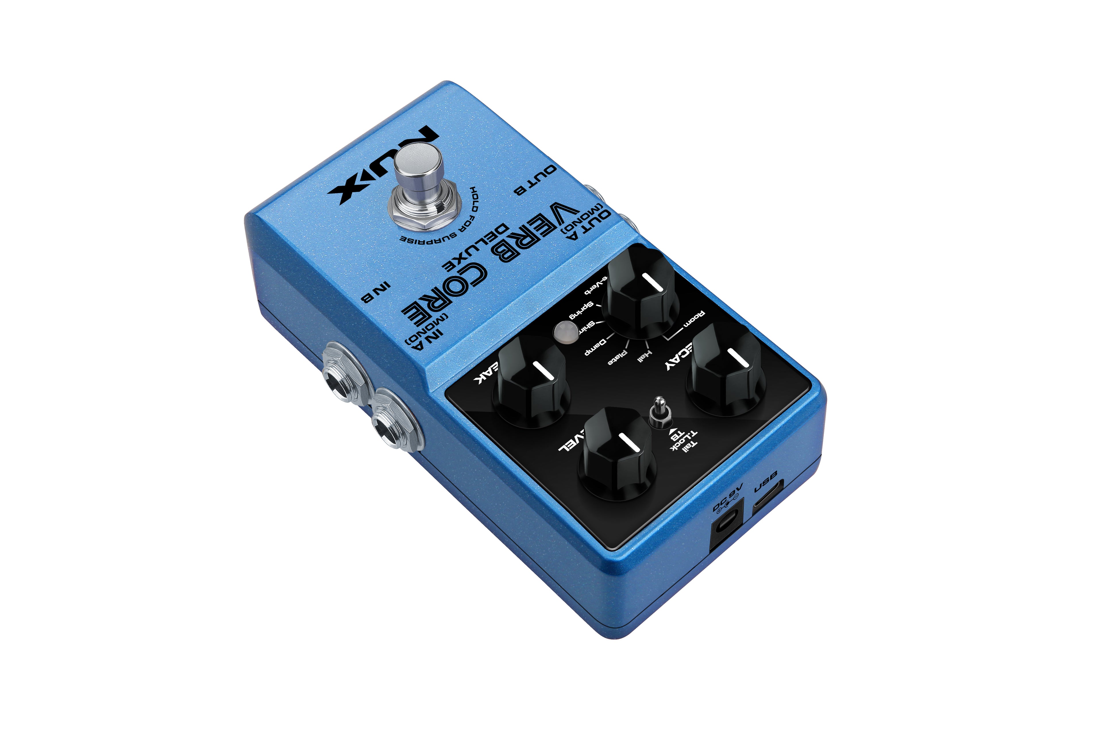 NUX Verb Core Deluxe reverb pedal — top panel toggle switch
