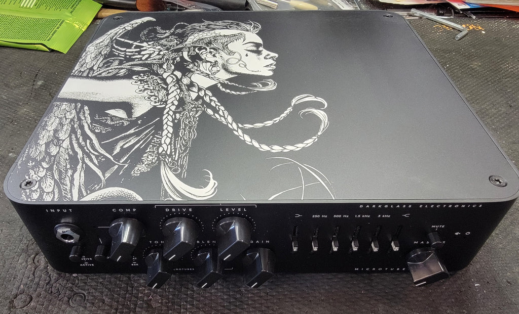 Darkglass Microtubes 900 V2 Euryale Limited Edition bass amp head - top Medusa artwork detail