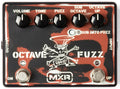 Used MXR SF01 Slash Octave Fuzz pedal — red and black distressed enclosure, top view