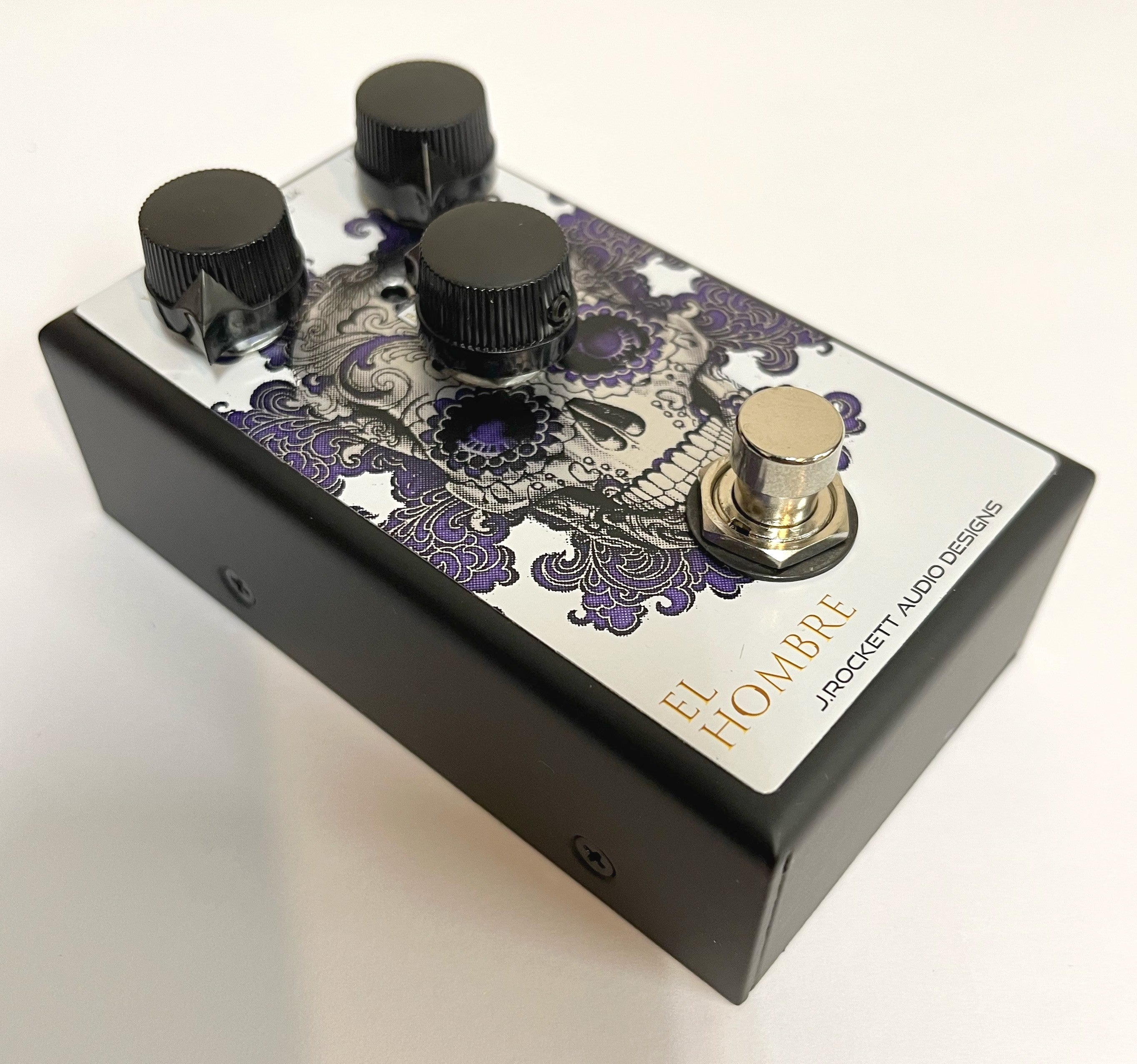 J. Rockett El Hombre overdrive pedal — side view showing jacks