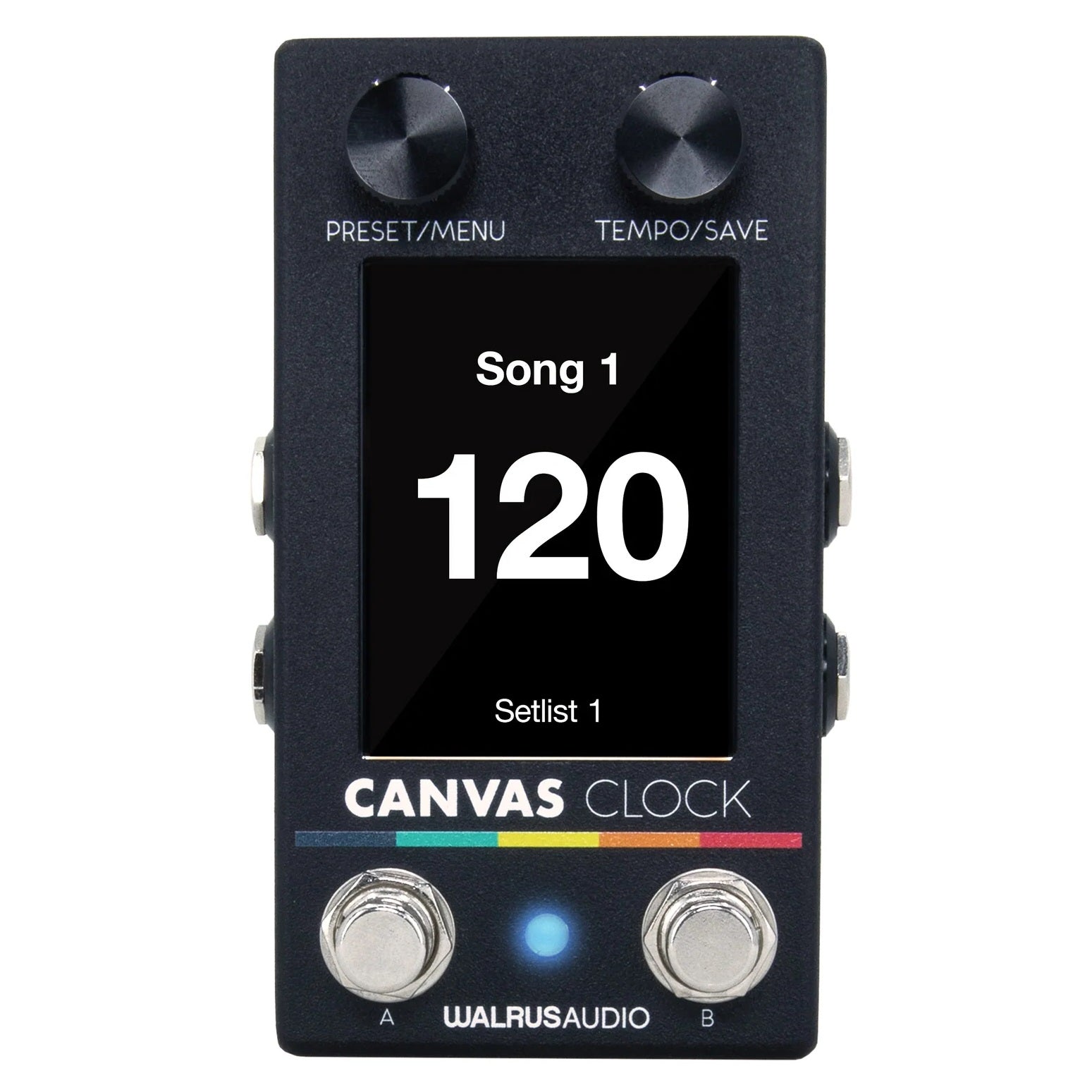 Walrus Audio Canvas Clock tempo sync pedal — angled black enclosure