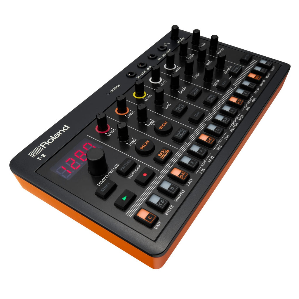 Roland AIRA Compact T-8 beat machine — side and connector view