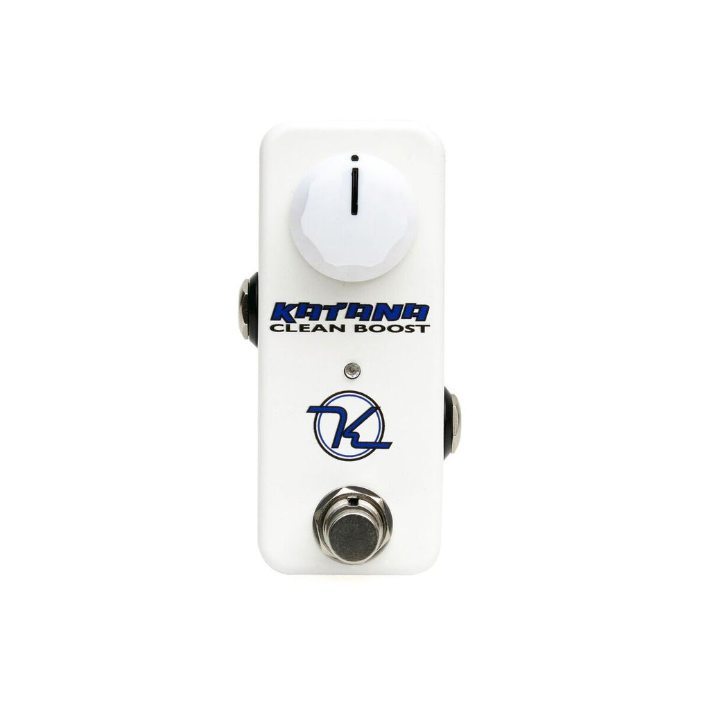 Keeley Katana Mini Clean Boost pedal — white enclosure, front view