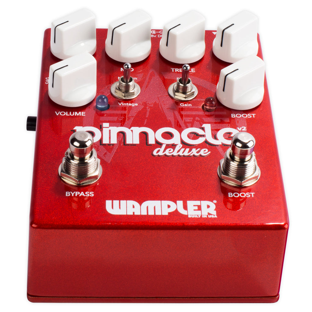 Wampler Pinnacle Deluxe V2 distortion pedal side view with SAG switch