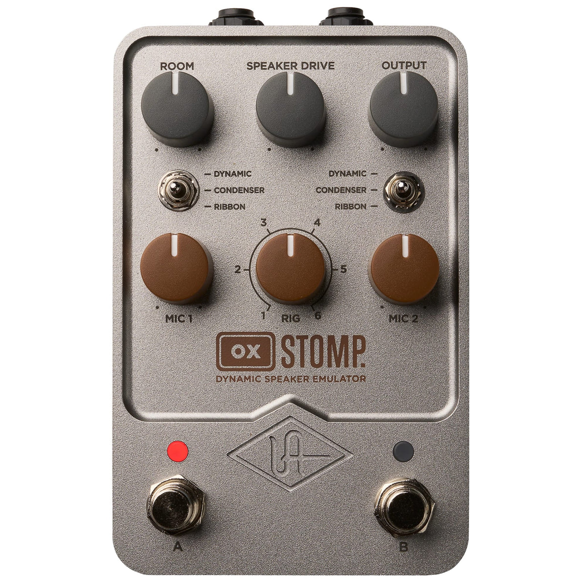 Universal Audio OX Stomp dynamic speaker emulator pedal — front top view