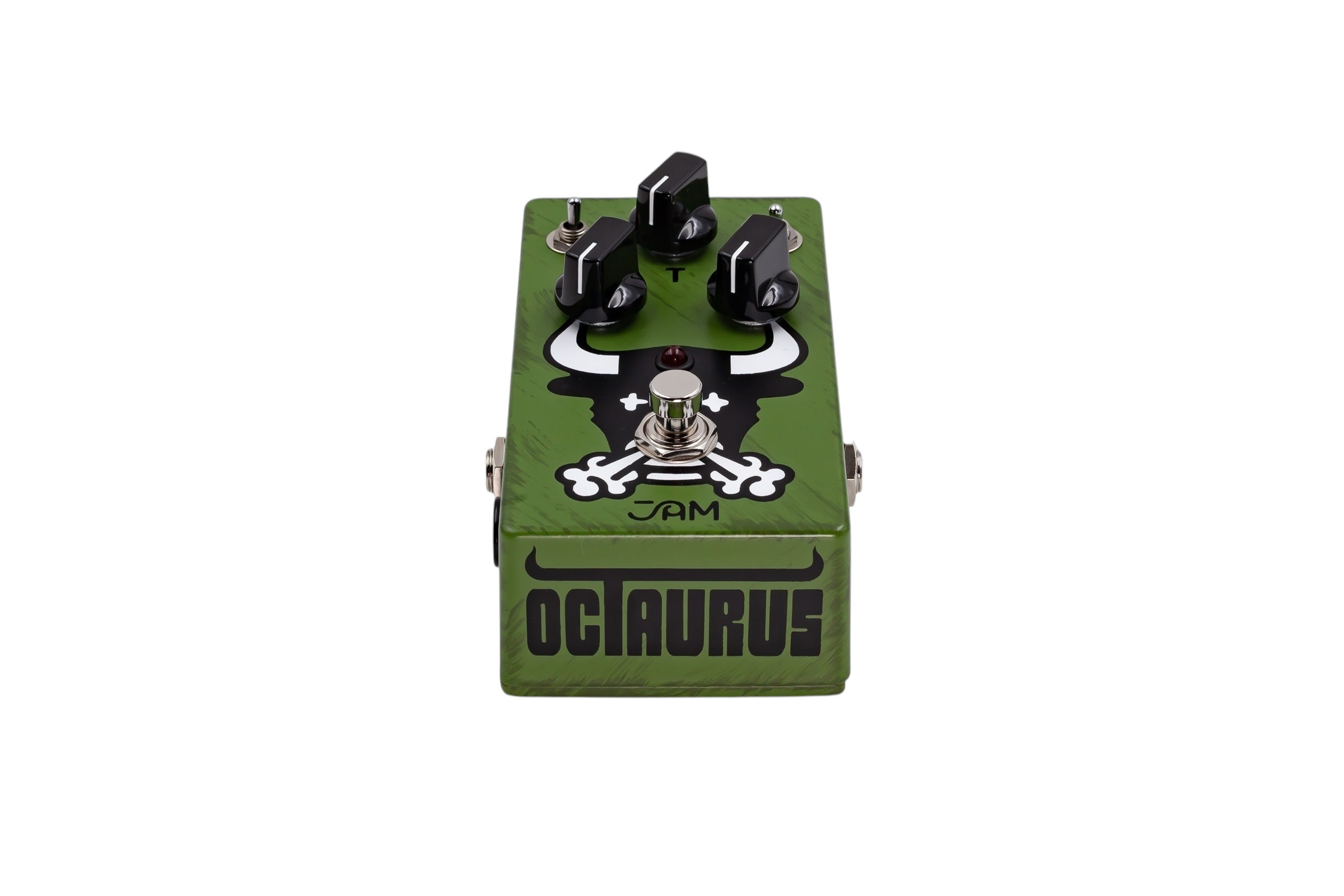 JAM Pedals Octaurus green octave fuzz pedal — angled side view