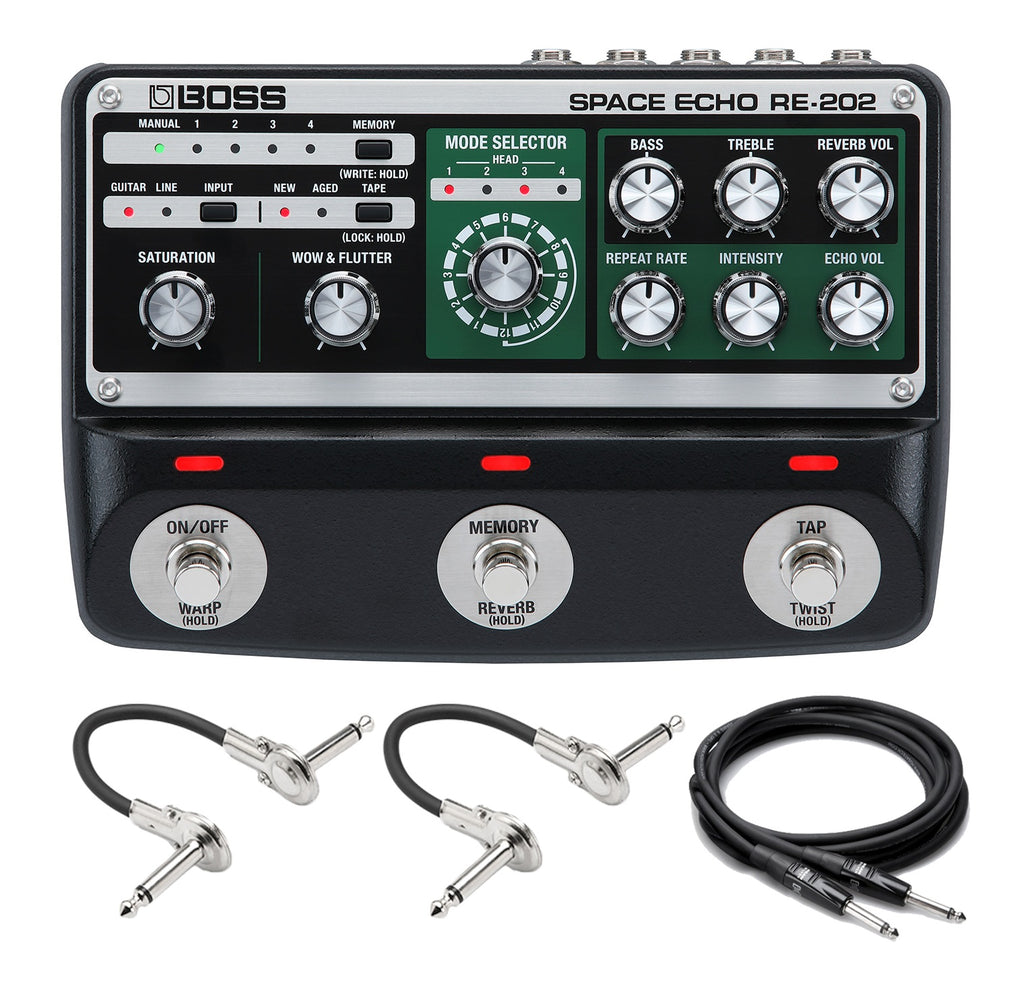 Boss RE-202 Space Echo delay pedal with included patch and guitar cables