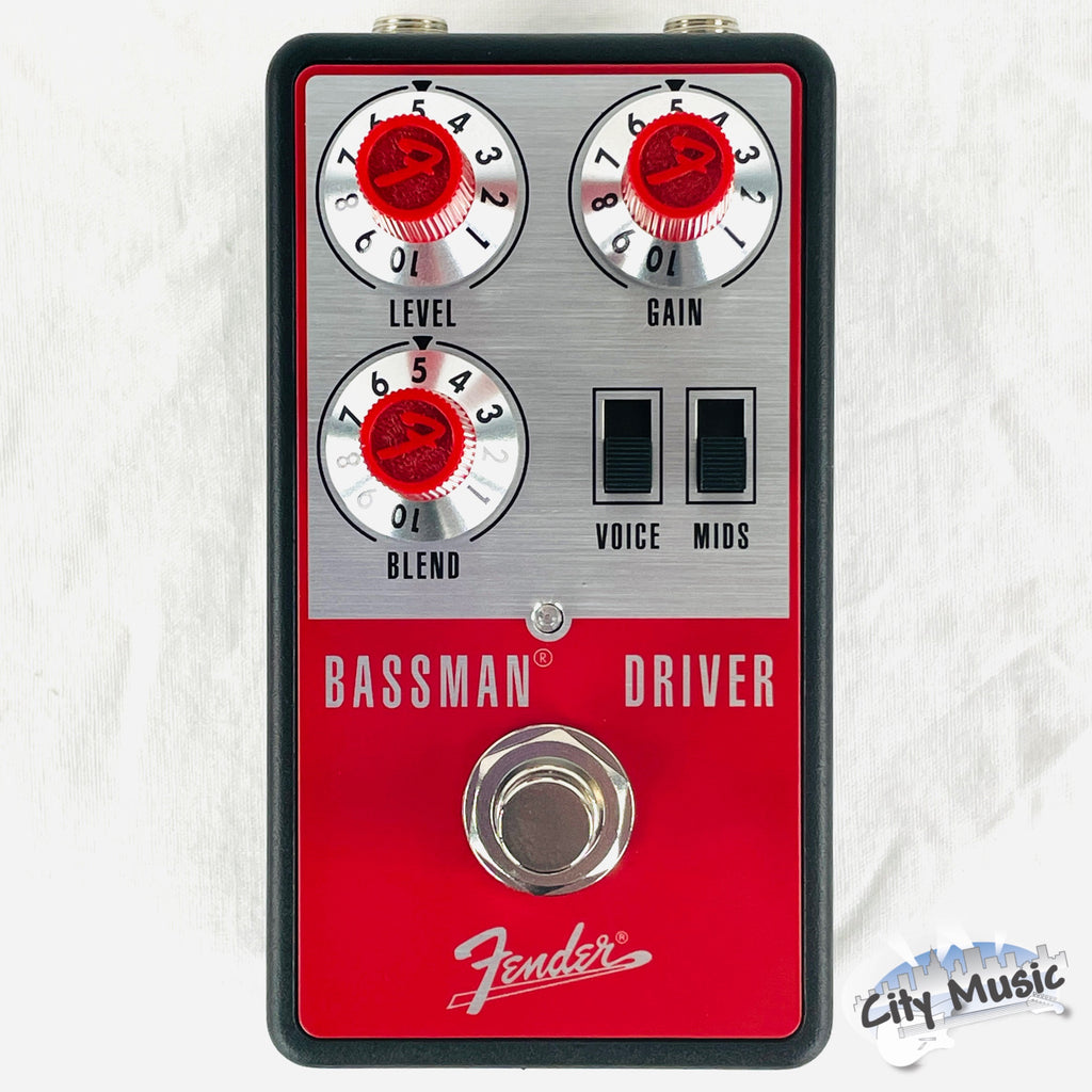 Fender Bassman Driver overdrive pedal — control knobs and switches