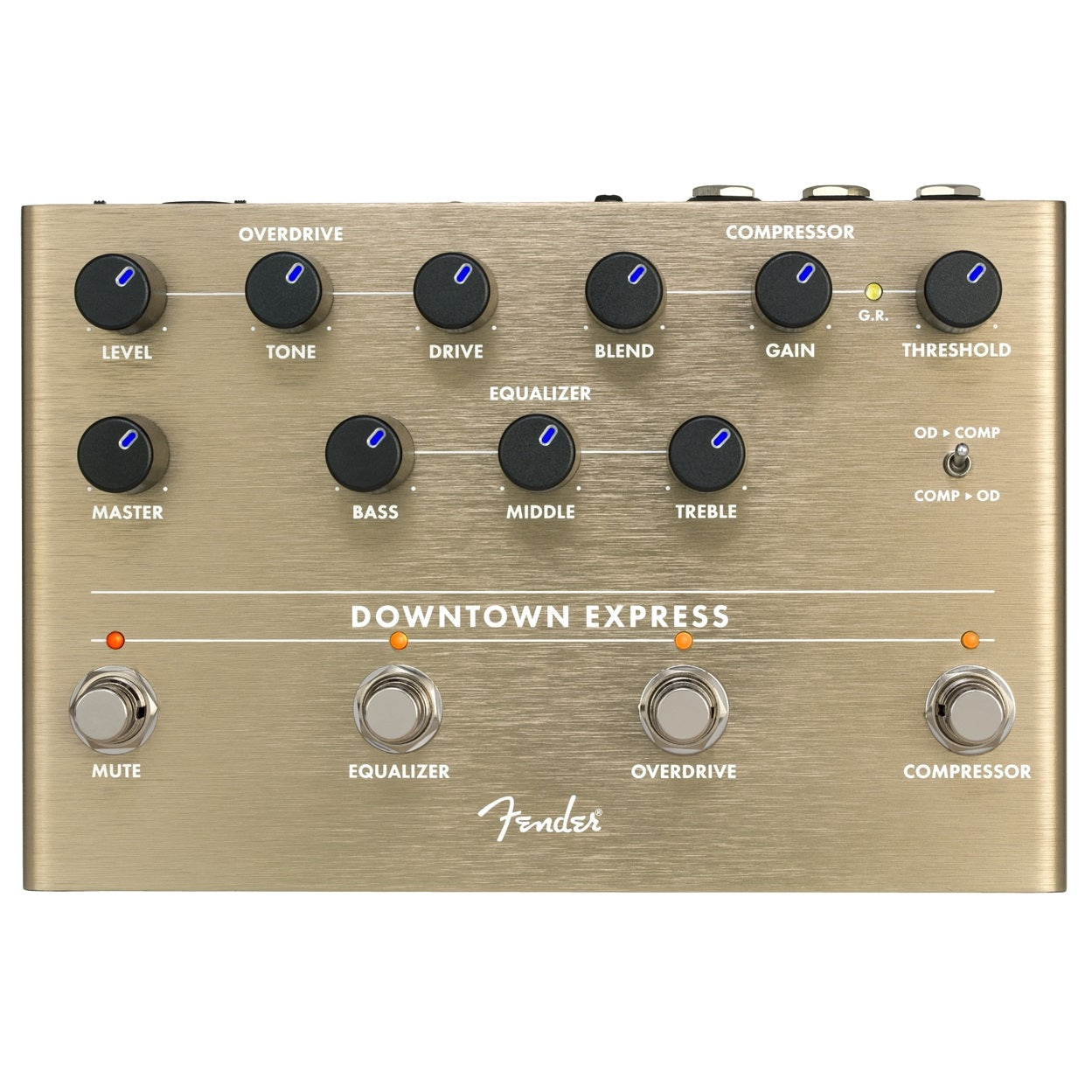 Fender Downtown Express bass multi-effect pedal — control knobs detail