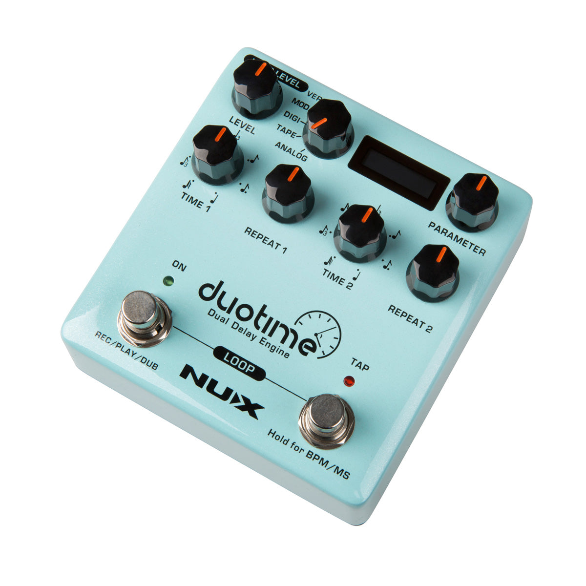 NUX NDD-6 Duotime dual delay pedal — knobs detail