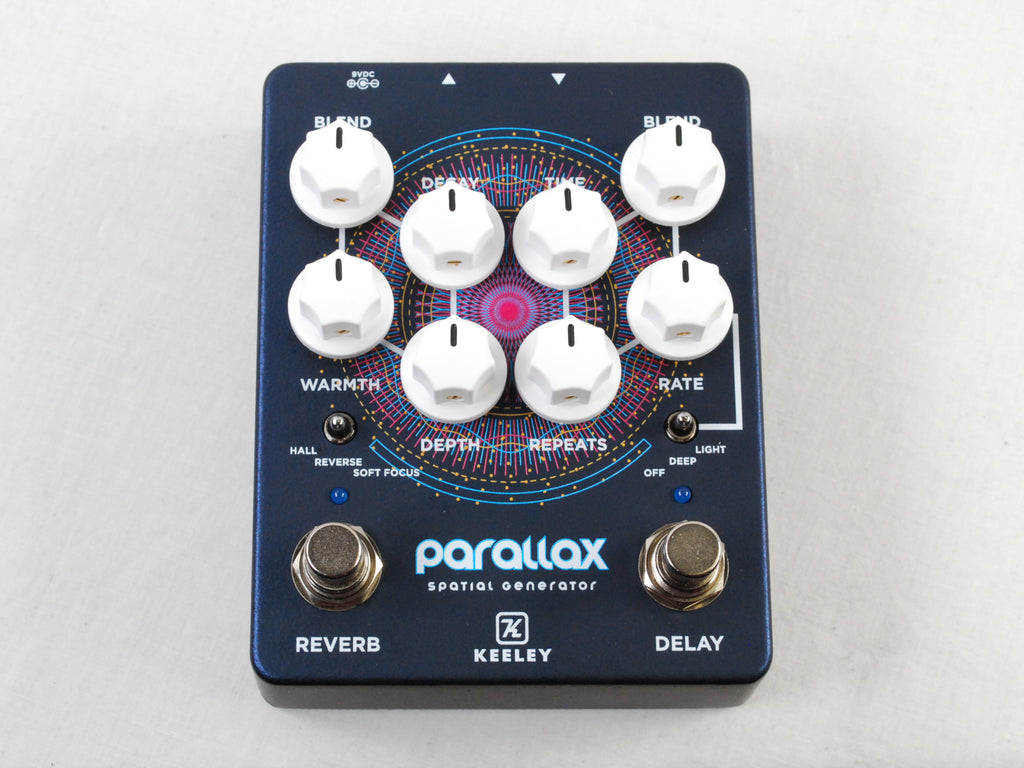 Used Keeley Parallax reverb delay pedal — controls detail