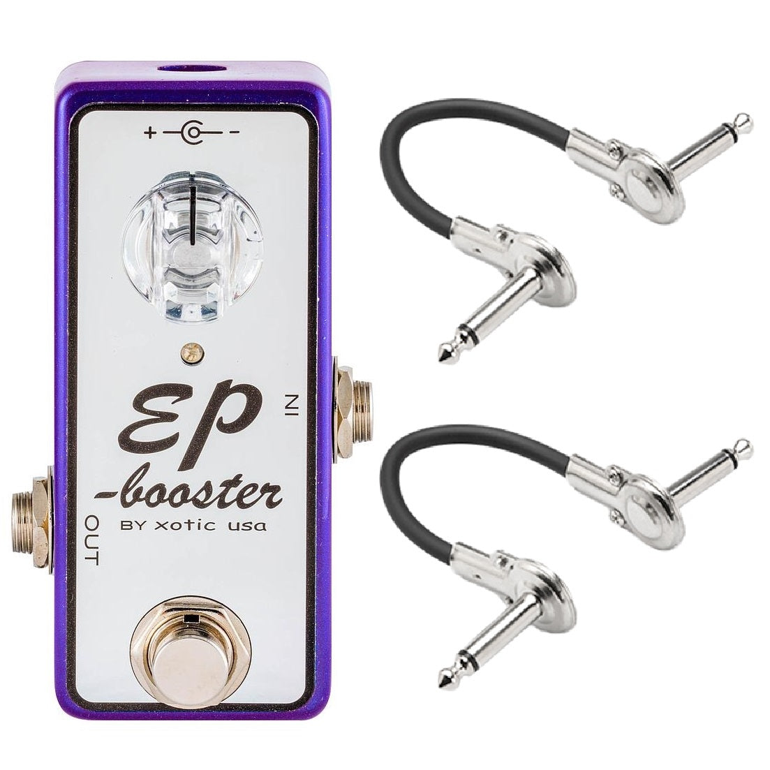 New Xotic EP Booster Limited Edition Purple boost pedal with two Hosa patch cables