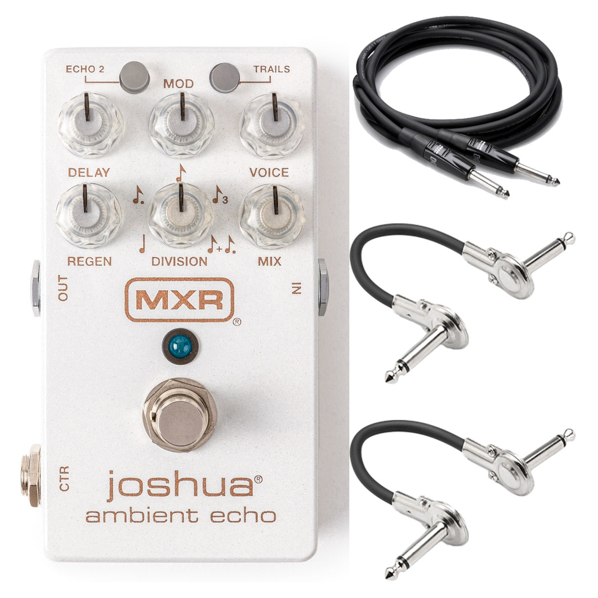MXR M309 Joshua Ambient Echo pedal in white with included Hosa cables
