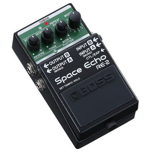Used Boss RE-2 Space Echo delay and reverb pedal — side profile view