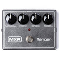 MXR M117R Flanger pedal — top view of gray sparkle enclosure and knobs