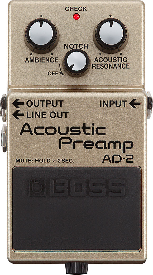 Boss AD-2 Acoustic Preamp pedal — angled view