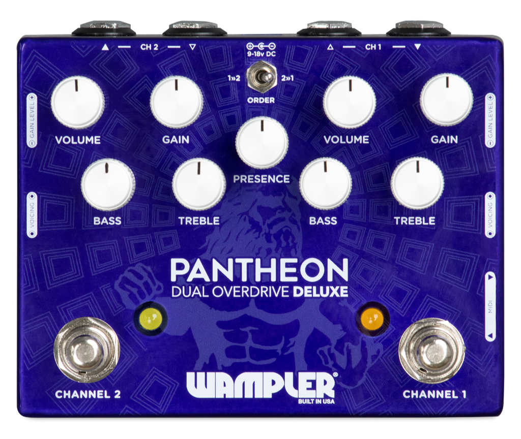 Wampler Dual Pantheon Deluxe overdrive pedal — purple top-panel front view