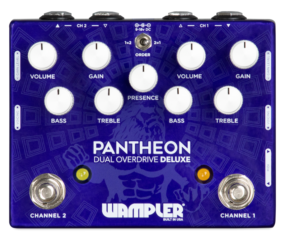 Wampler Dual Pantheon Deluxe overdrive pedal — purple top-panel front view
