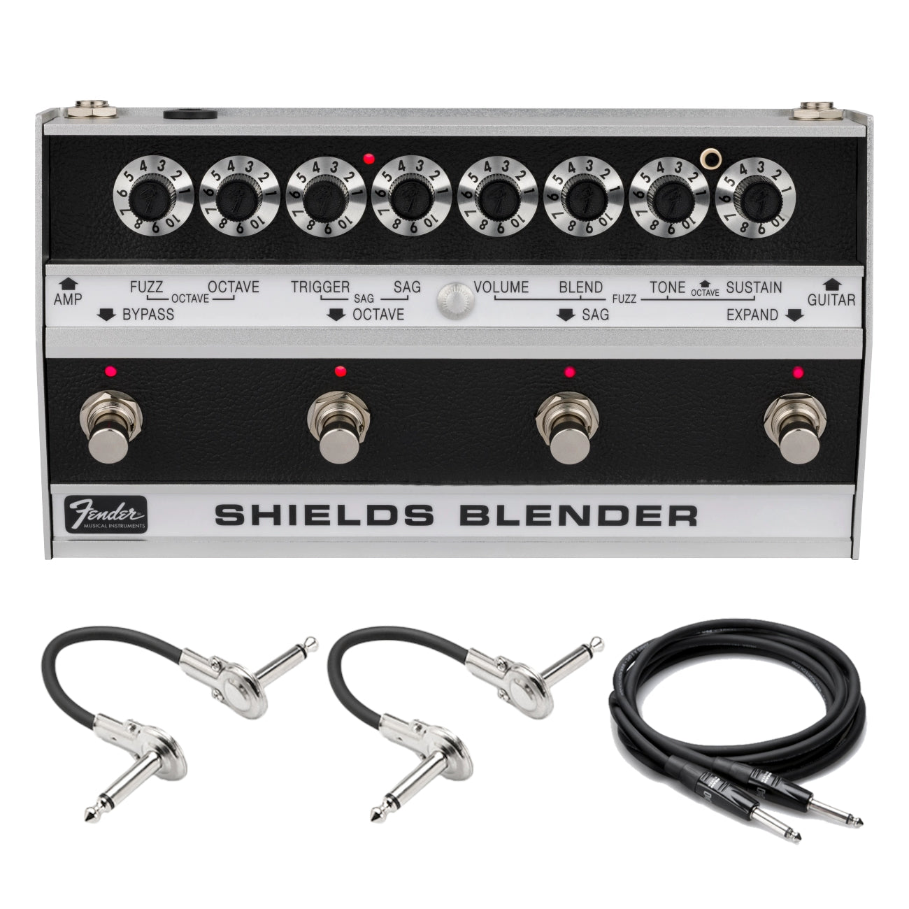 Fender Shields Blender fuzz pedal — four footswitch control panel