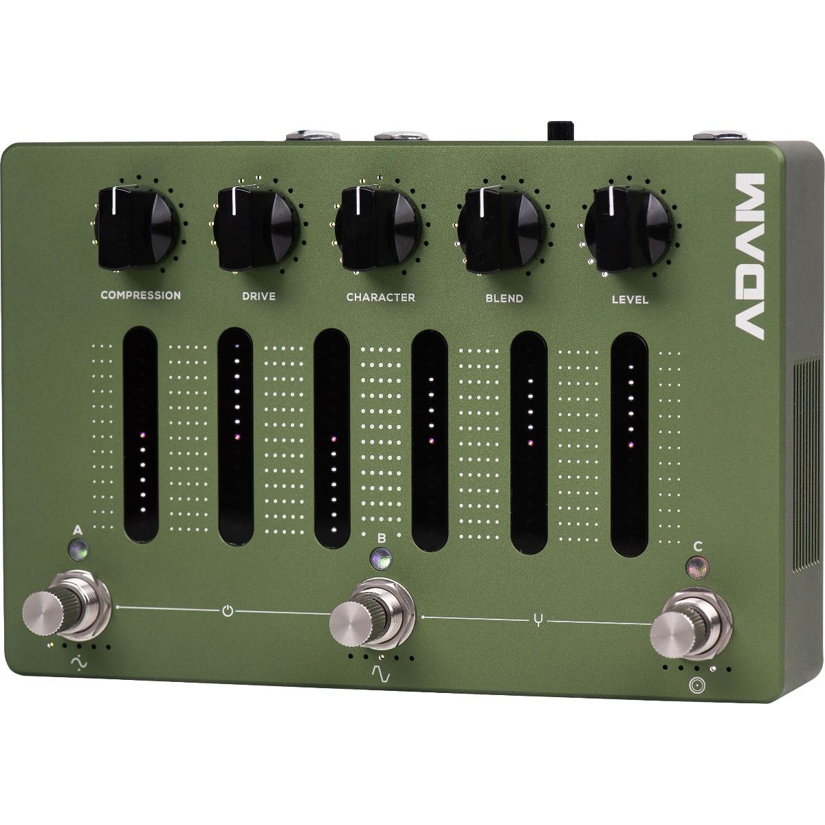 Darkglass ADAM green bass pedal — EQ sliders detail