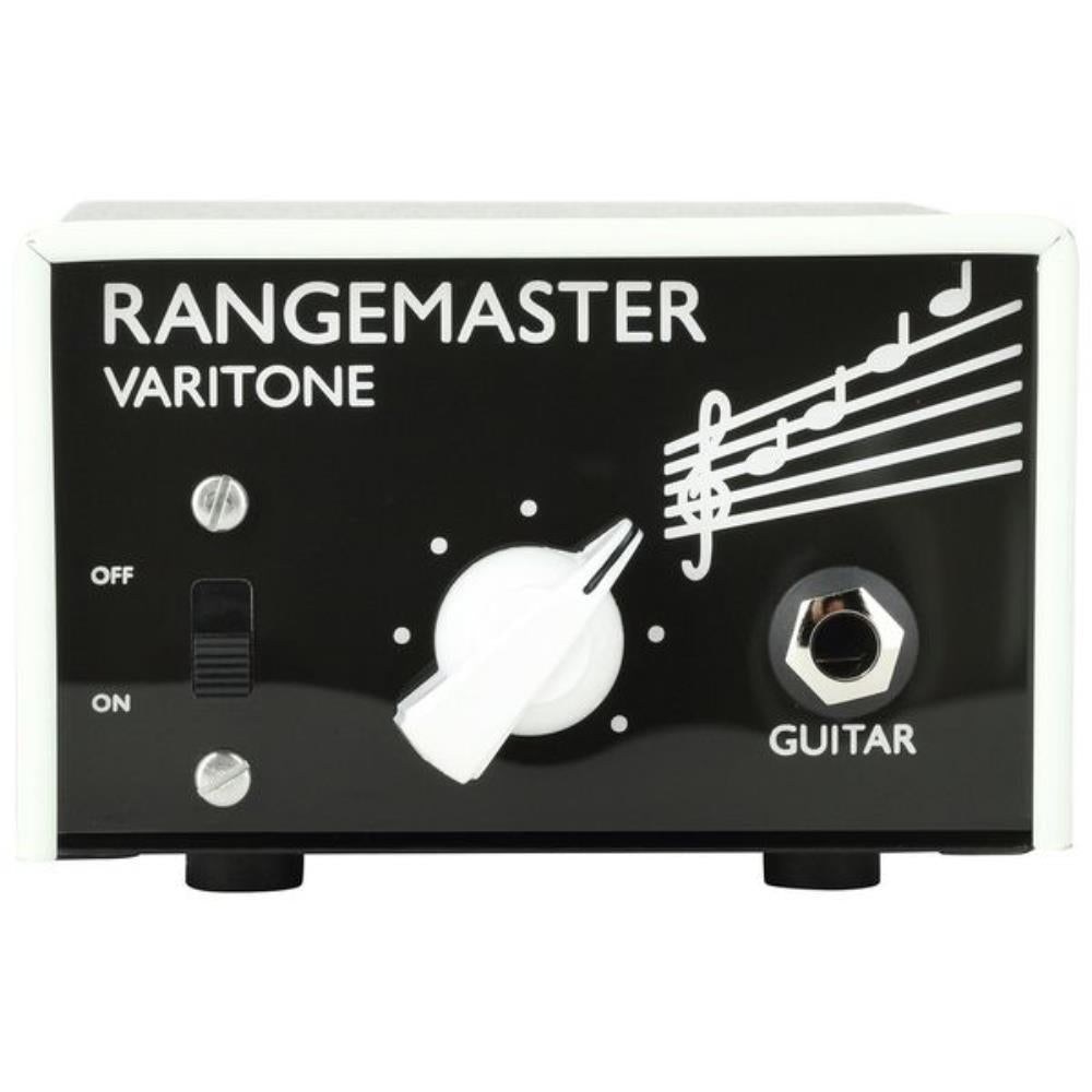 British Pedal Company Rangemaster Varitone treble booster — black and white front