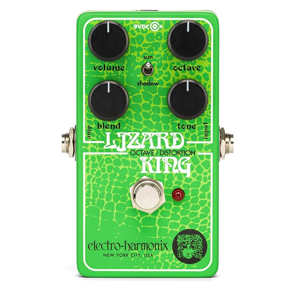 Electro-Harmonix Lizard King bass octave fuzz pedal — green, top view
