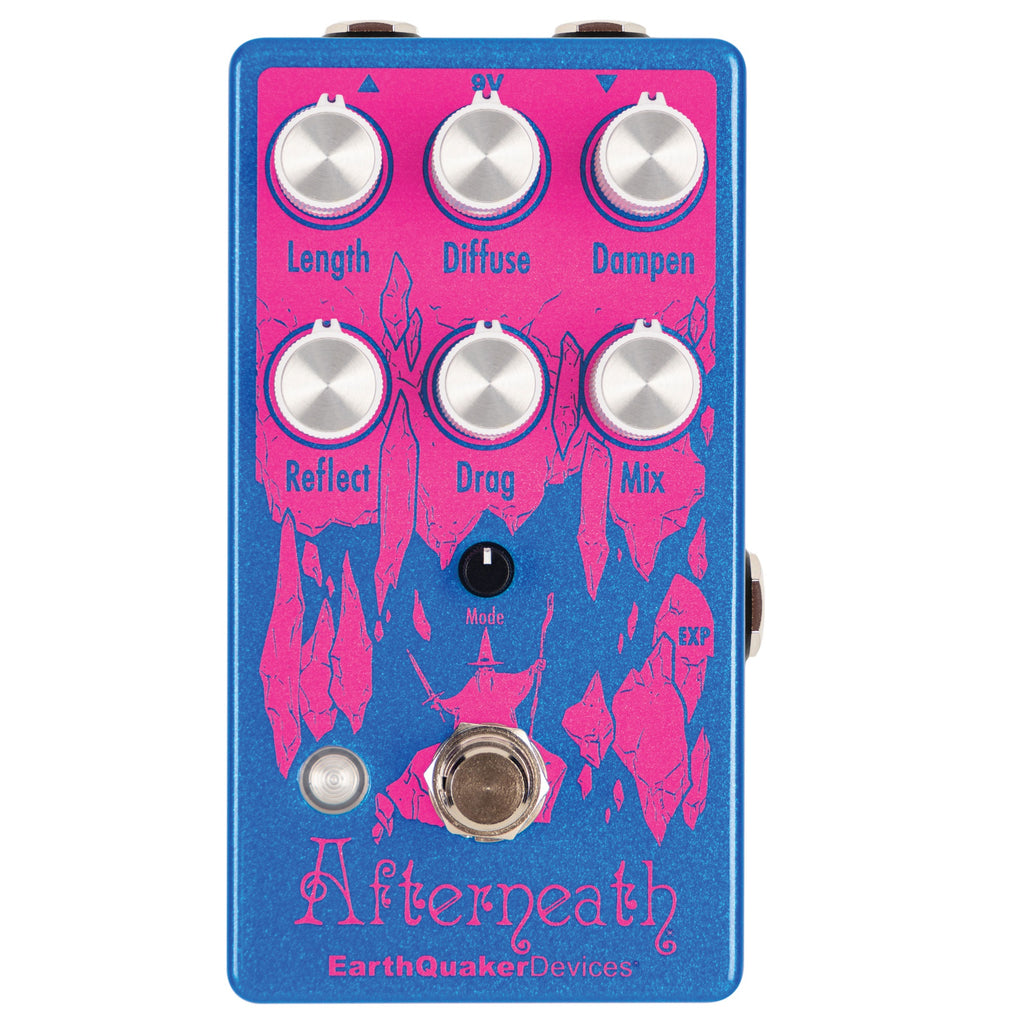 EarthQuaker Afterneath V3 reverb pedal in magenta and blue limited edition
